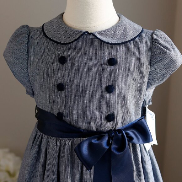 Navy Herringbone Dress Bailey Boys Classics Girl's Size 7 New With Tags - Picture 1 of 4